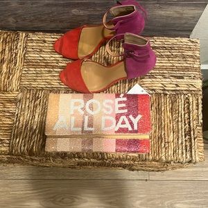 Rose All Day Clutch Beaded Pink Striped With Gold Chain Strap